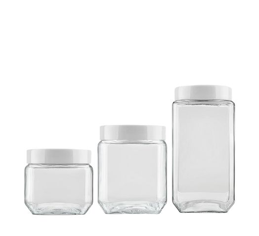 Kit com 3 Potes Quadrados Branco Invicta
